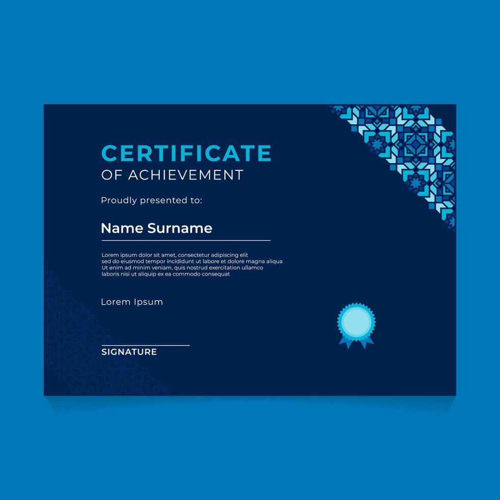 Oriental Geometric Certificate Design with Diagonal Ornament on Dark Theme vector