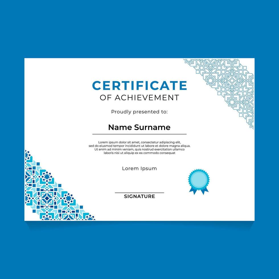 Oriental Geometric Certificate Design with Diagonal Ornament vector