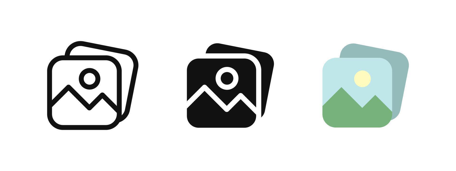 Image icon. Picture symbol. Photo album pictogram. Photo gallery illustration. Snapshot sign. Photograph button. Painting frame concept. vector