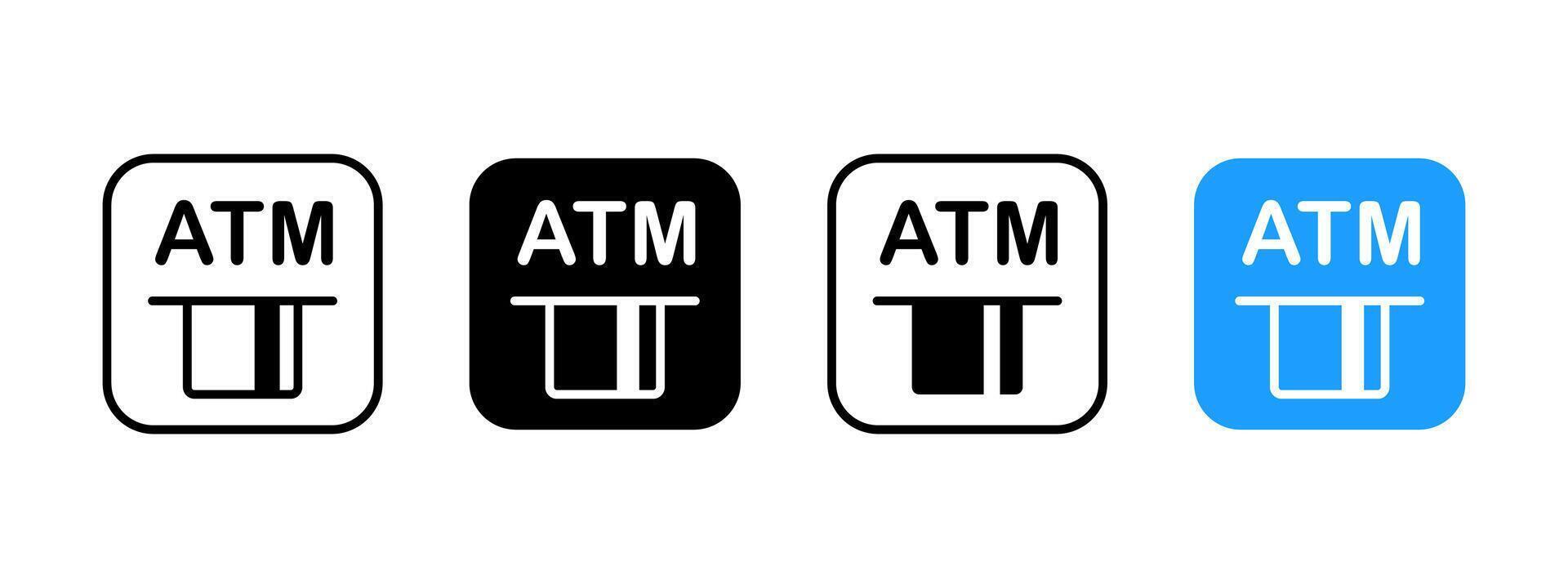 ATM sign with credit card icon. Cash dispenser symbol. Financial banking office logo. Money withdrawal terminal illustration. Debit currency emblem. ATM pictogram. vector
