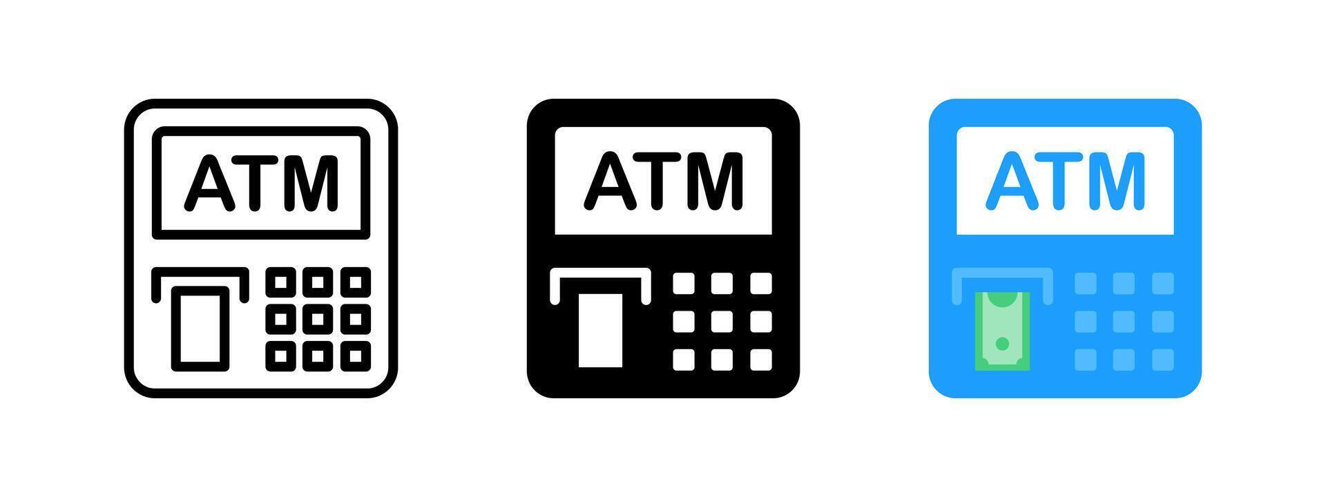 ATM machine icon. Cash dispenser banking symbol. Money withdrawal sign. Automated teller machine illustration. Electronic financial terminal with dollar bill pictogram. vector