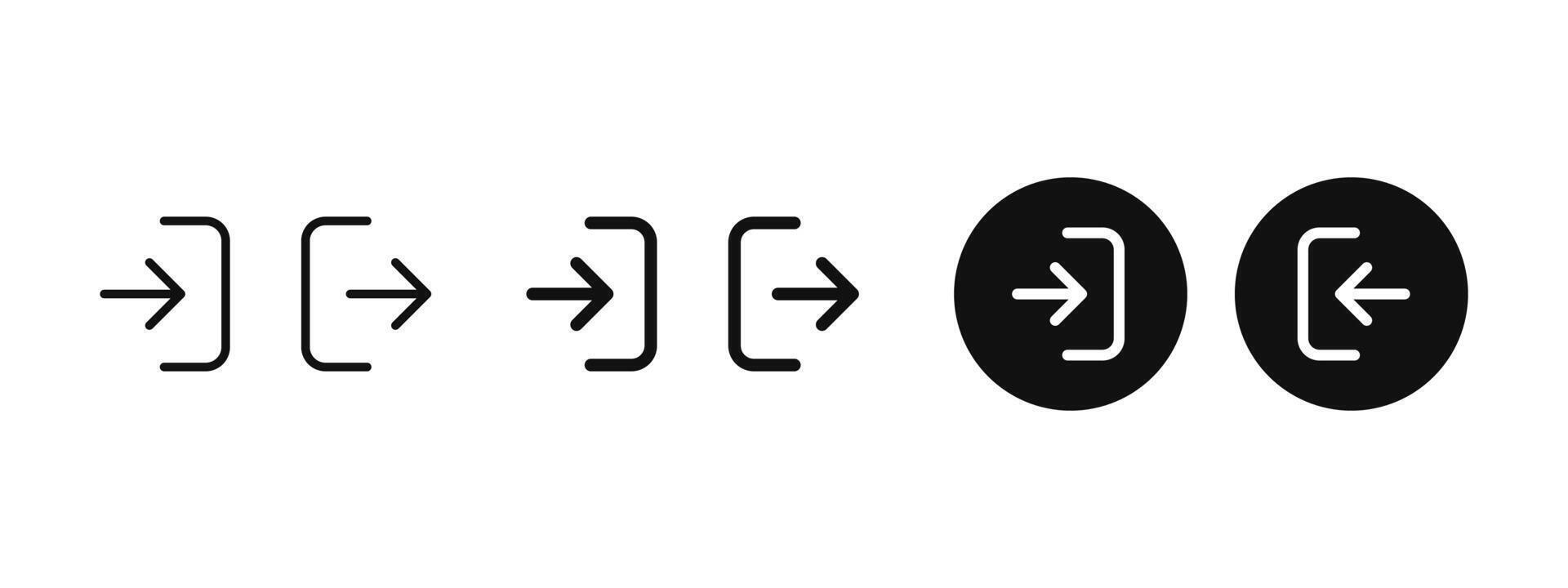 Login and logout icon set. Exit and enter arrow symbol. Quit and entry pictogram. Login and logout button illustration. vector