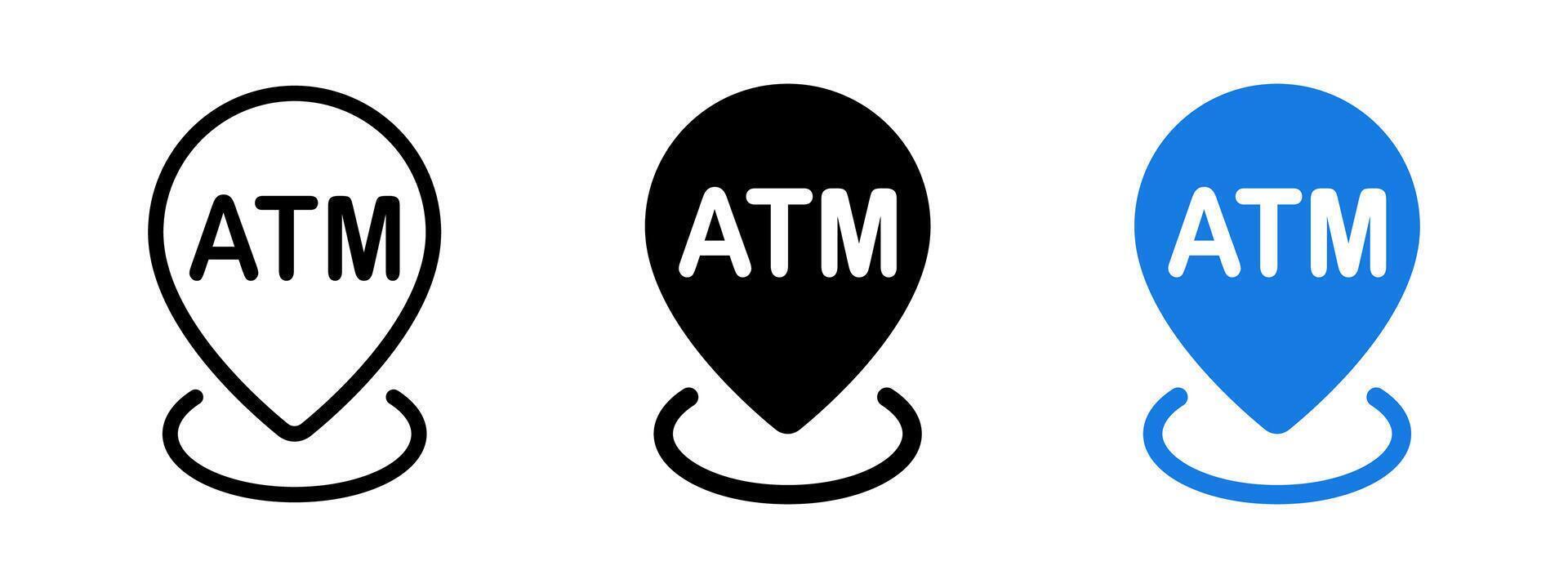 ATM location icon. Money withdrawal machine pin. Cash payment symbol. Automated teller machine pointer. Financial banking navigation map illustration. ATM sign. Cash currency pictogram vector