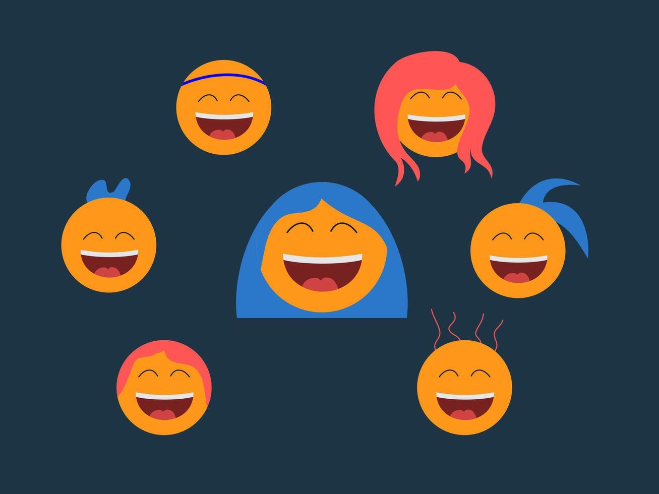 Smiling emojis flat design illustration navy background vector
