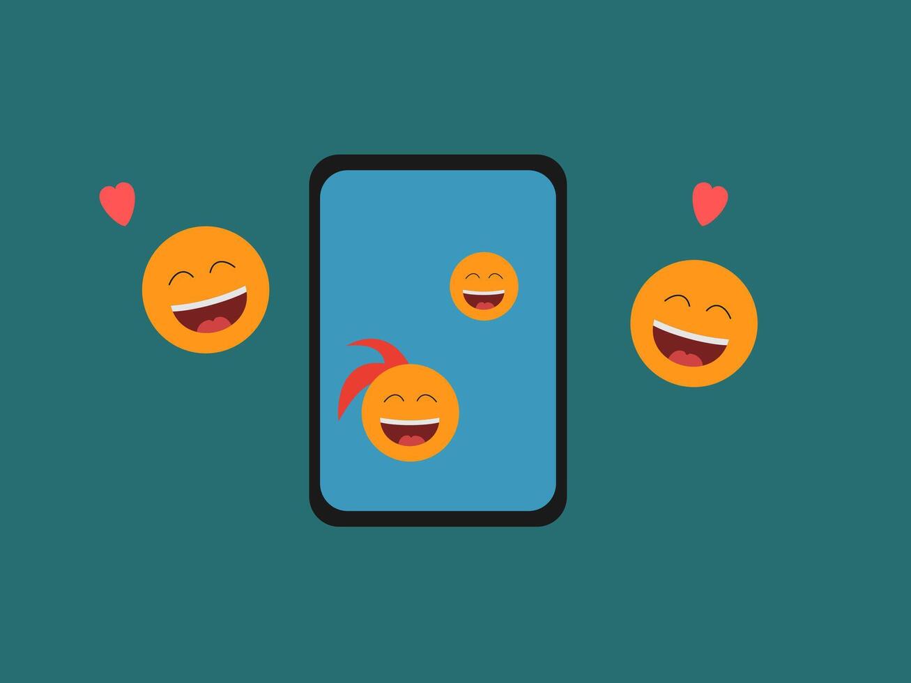 Smiling emojis flat design illustration with smartphone vector