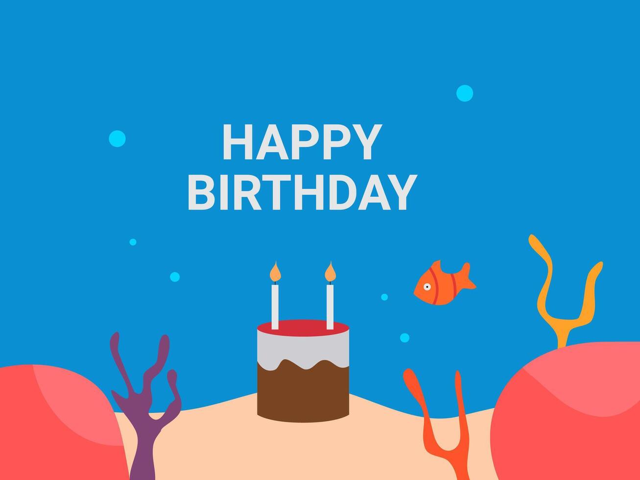 Happy birthday Flat design illustration under sea vector