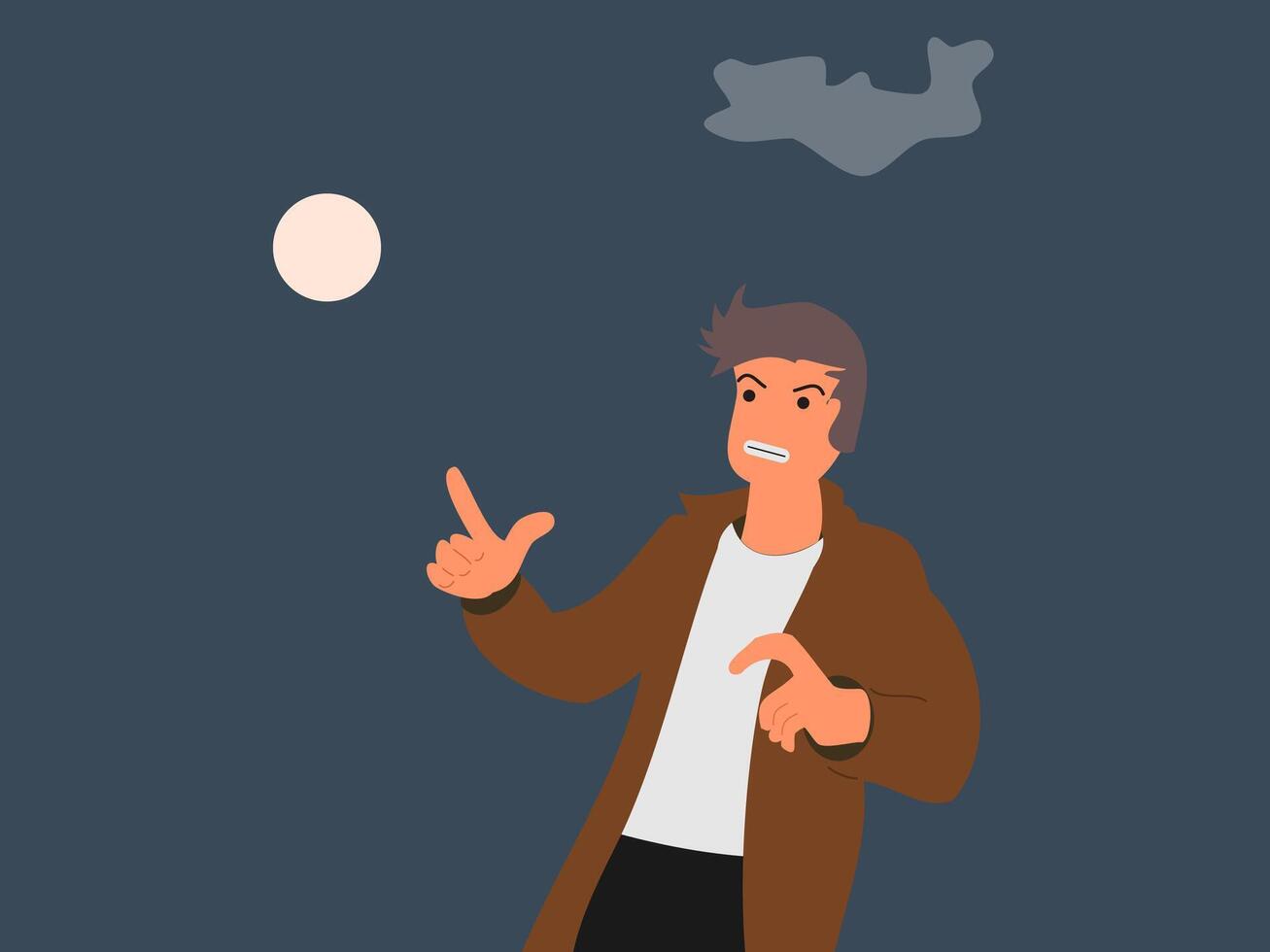 ironic man flat design illustration with moon vector