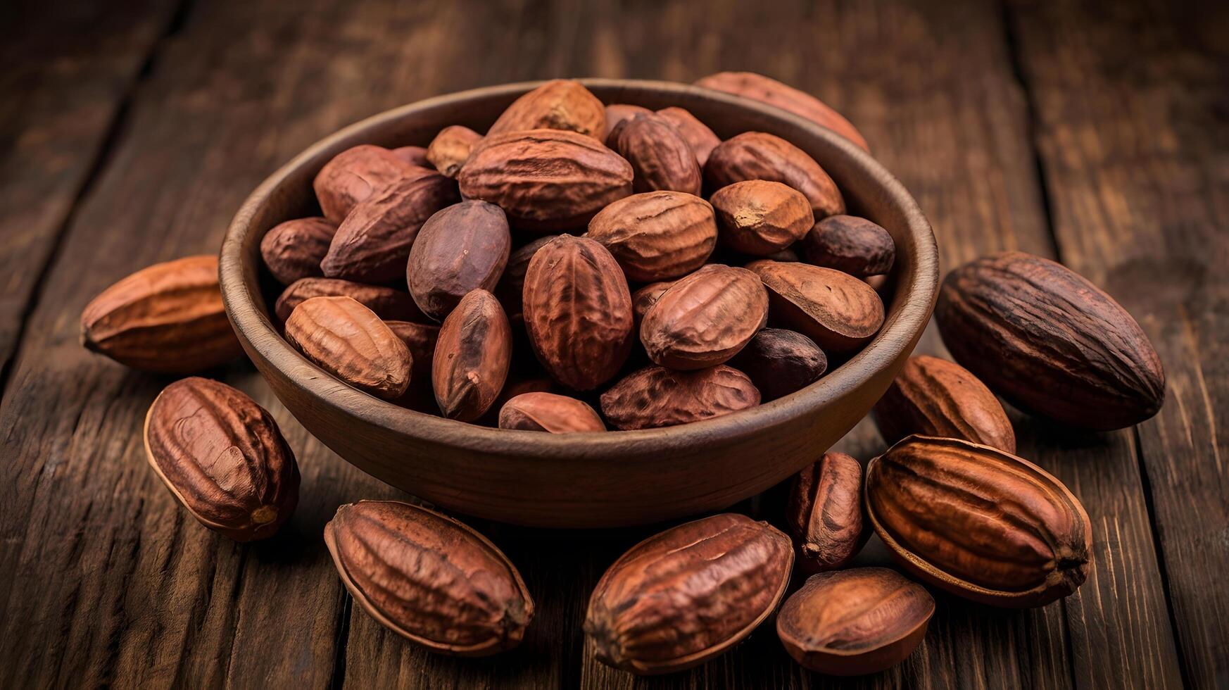 roasted cocoa beans in a bowl photo