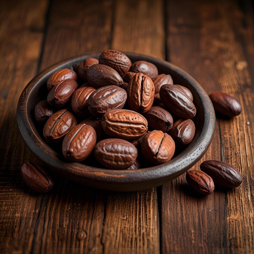 roasted cocoa beans in a bowl photo
