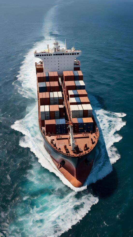 Cargo marine container transport ship boat in the water photo