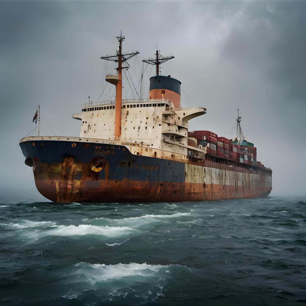 Rustic Cargo container transport ship vessel photo