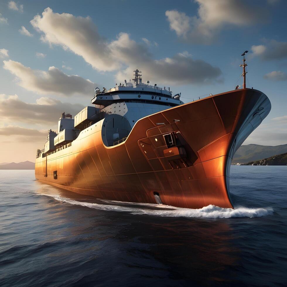 Modern Cargo transport ship vessel in the ocean photo