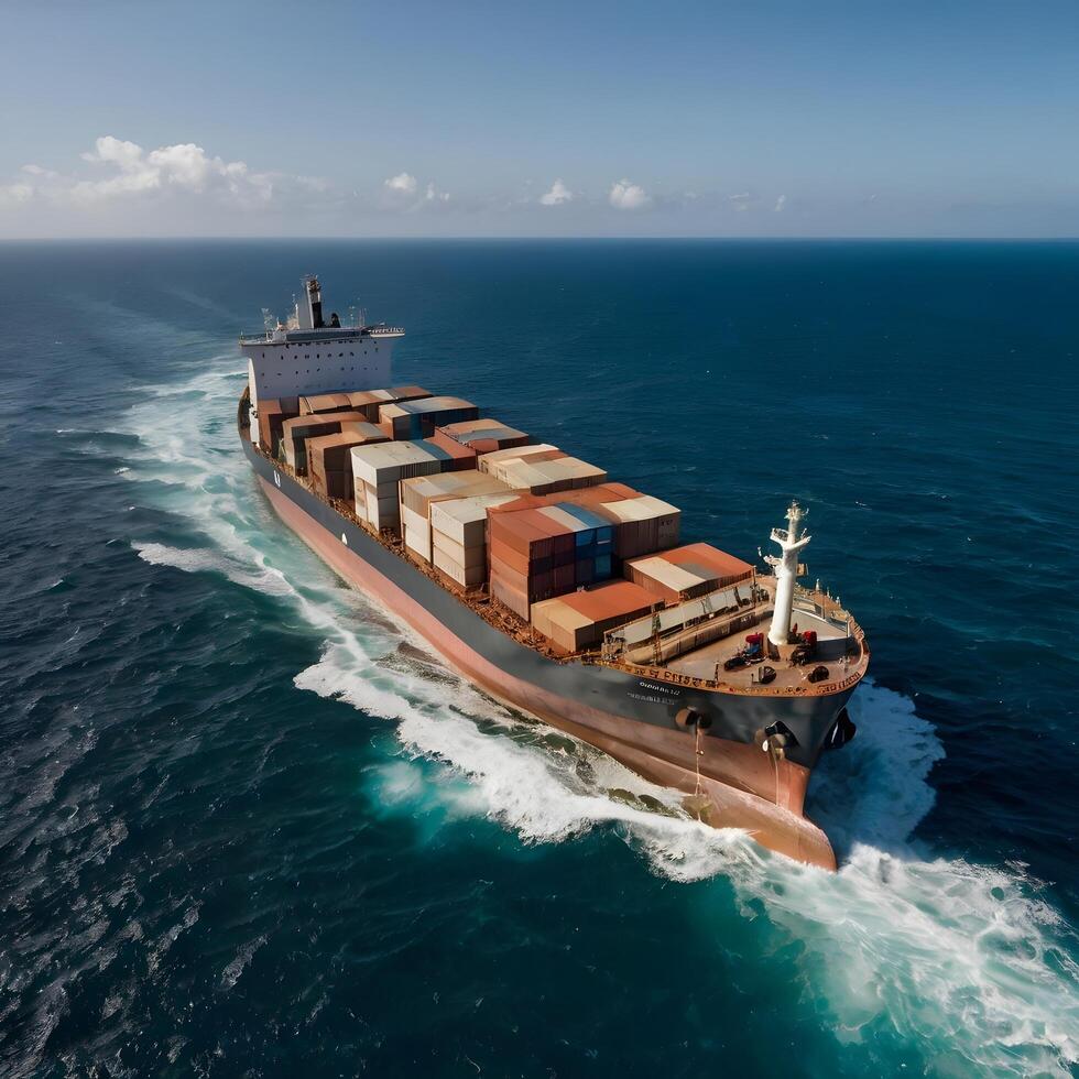 Cargo maritime container transport ship boat in the water photo
