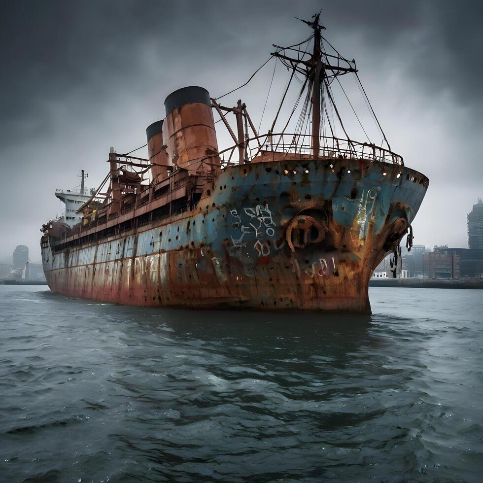Rustic Cargo container transport ship vessel photo