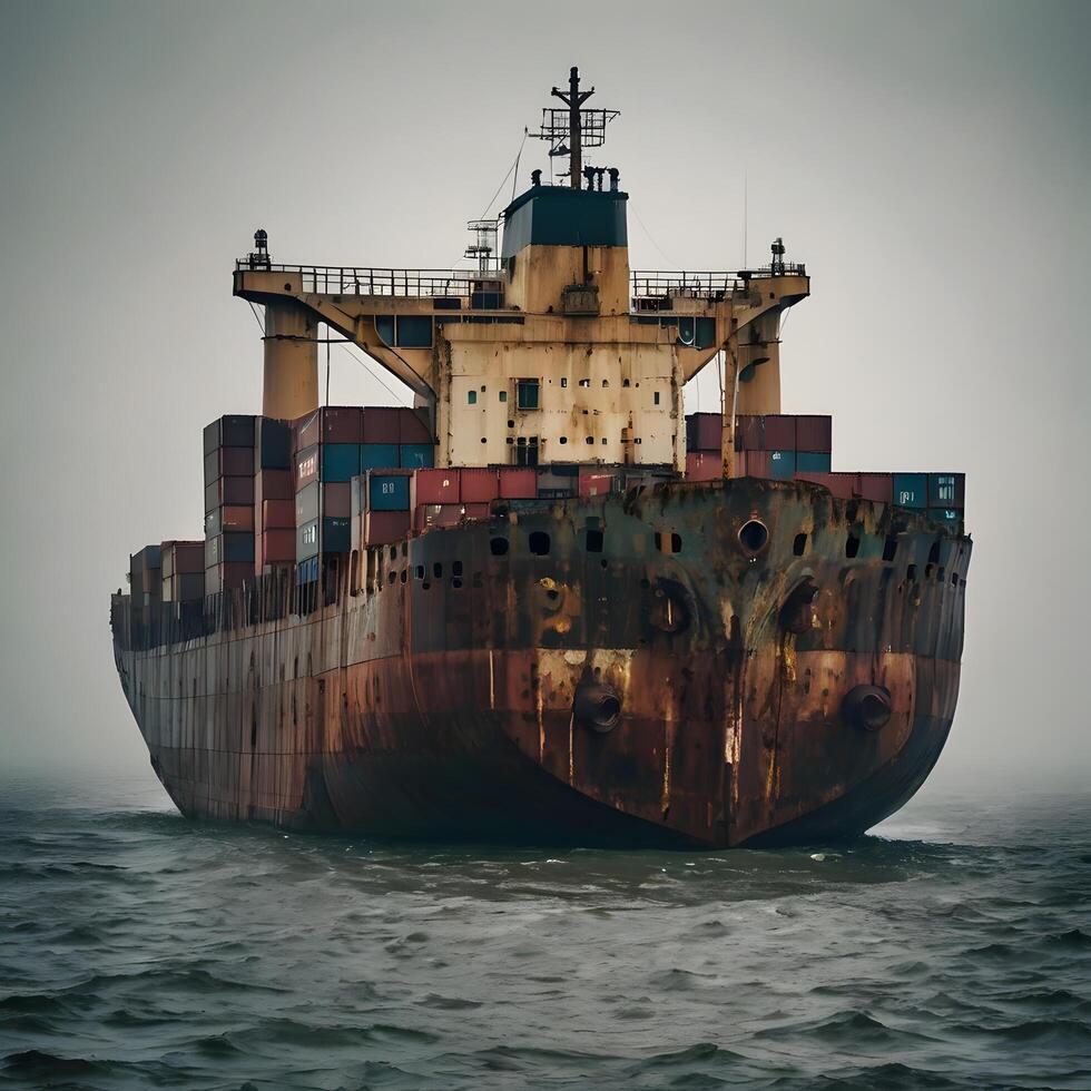 Antique Cargo container transport ship in the ocean photo