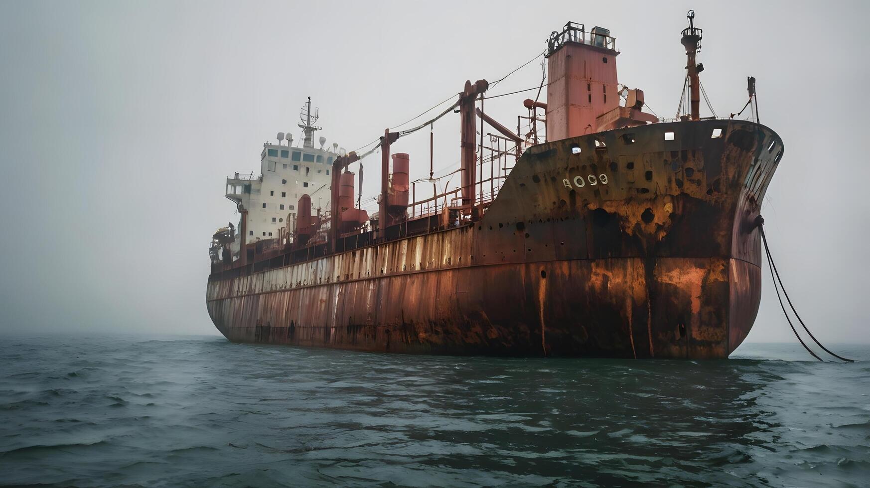 Ancient Cargo container transport ship vessel in the ocean photo