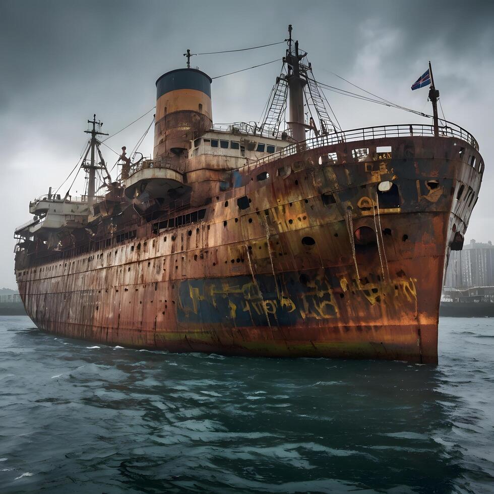 Old Cargo container transport ship vessel photo