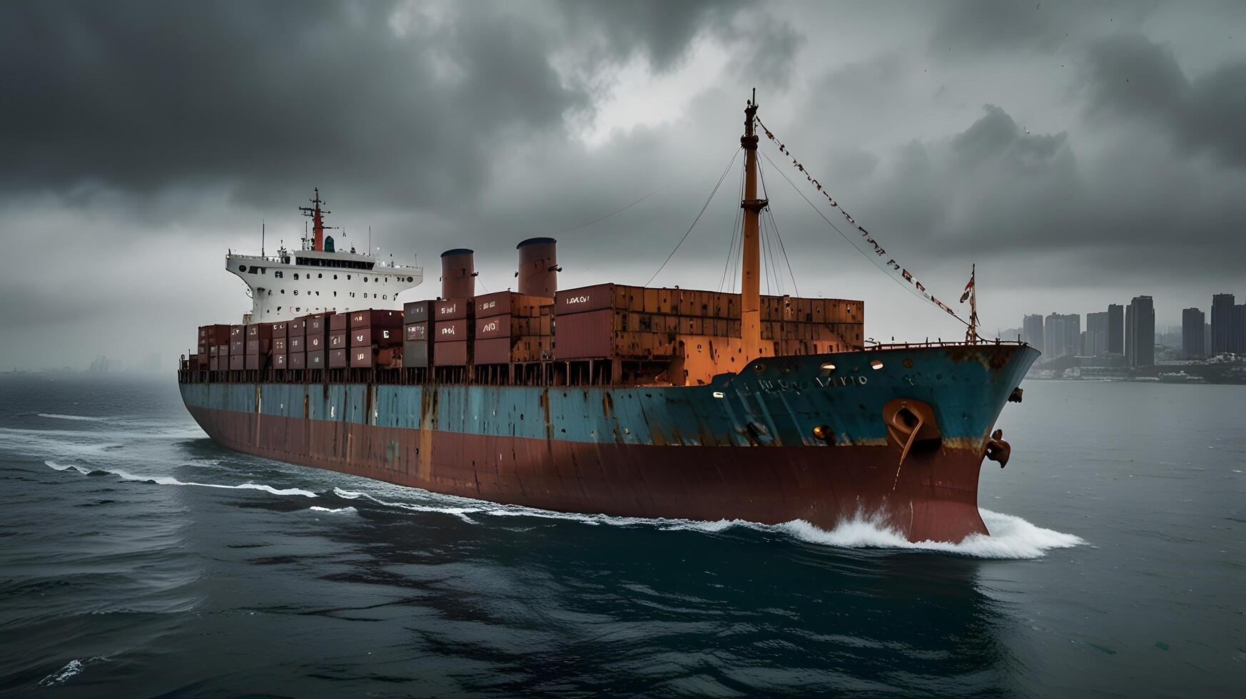 Ancient Cargo container transport ship vessel photo