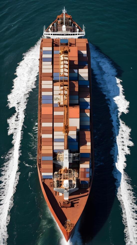 Cargo maritime container transport ship boat in the water photo