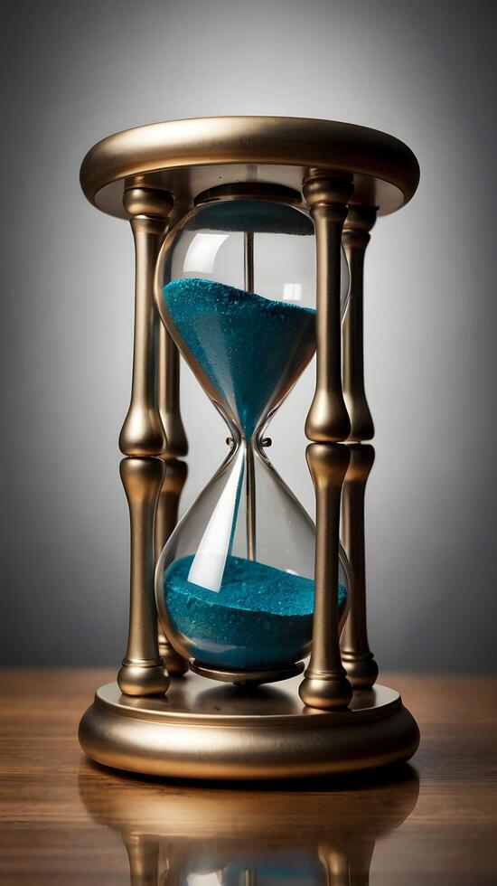 Antique Hourglass wooden blue sand clock timer photo
