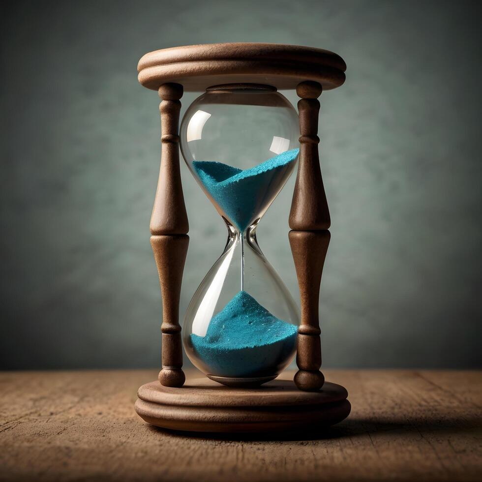 Antique Fast Hourglass wooden blue sand clock timer photo