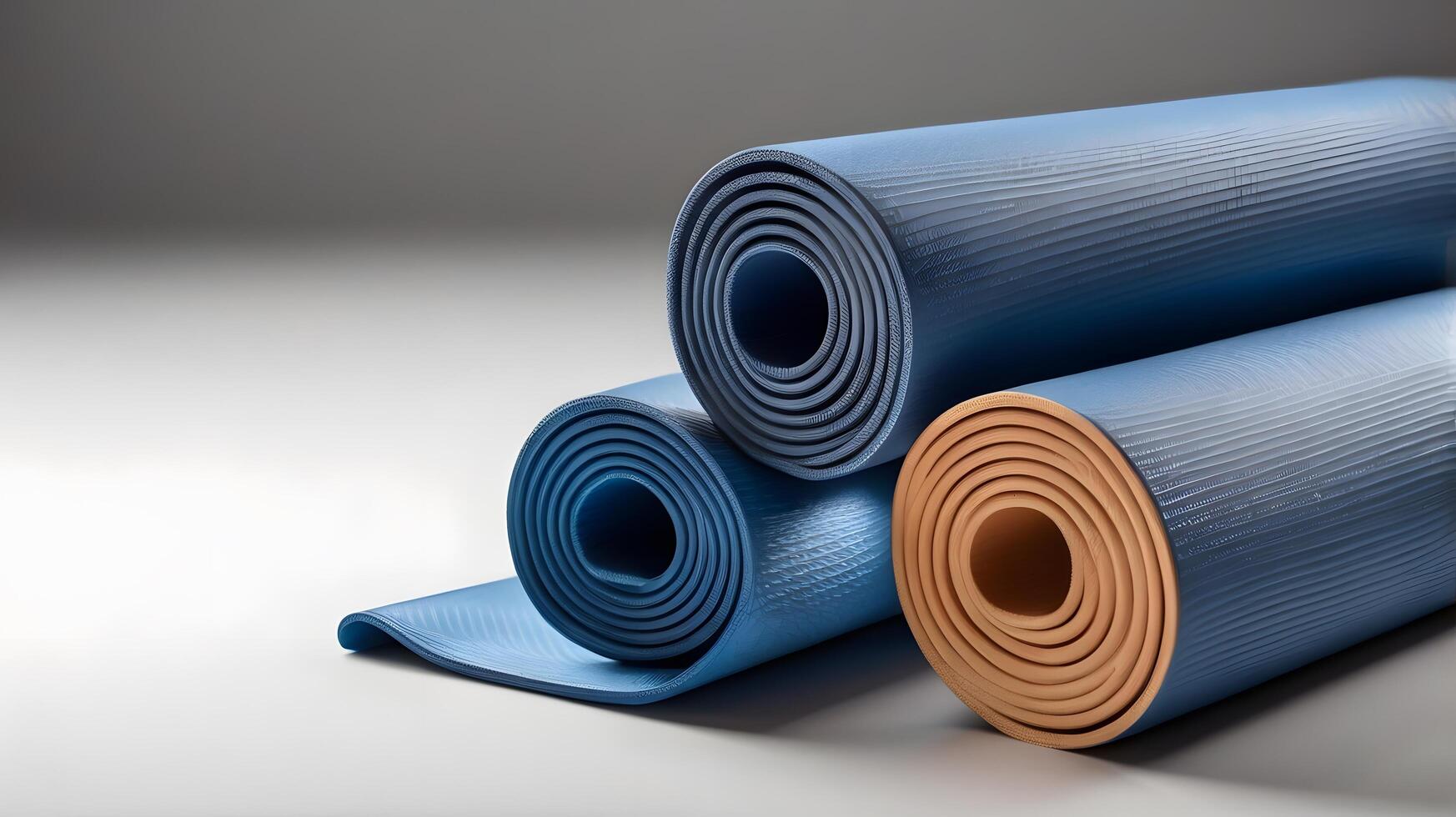 three pilates fitness yoga mat for exercise in the gym photo