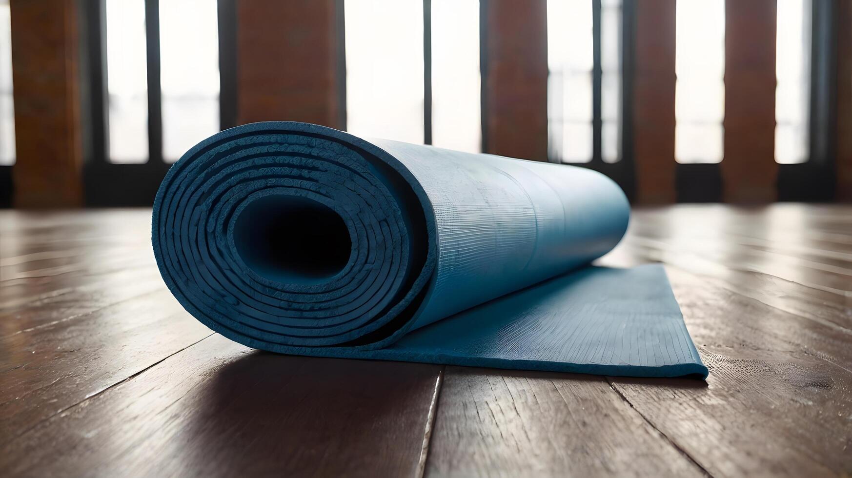Blue pilates fitness yoga mat for exercise in the gym photo