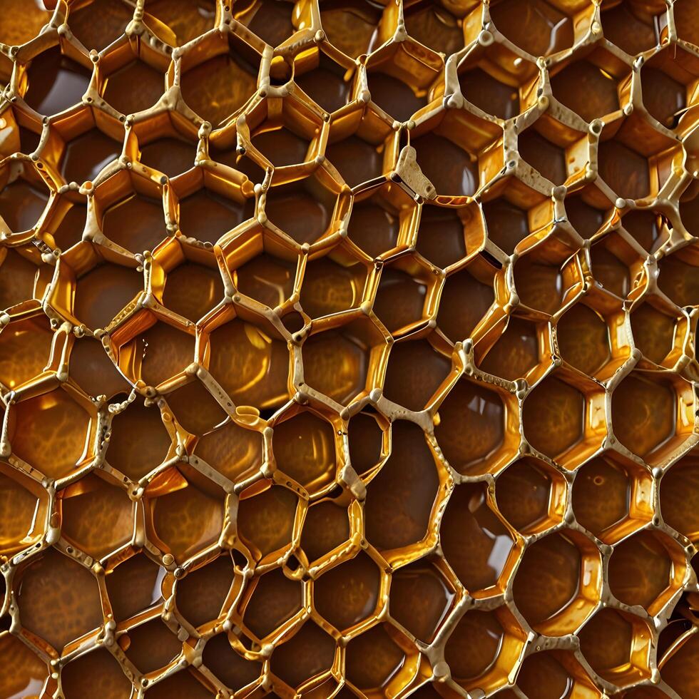 Golden Hexagonal Honeycomb Beeswax Cells Pattern photo