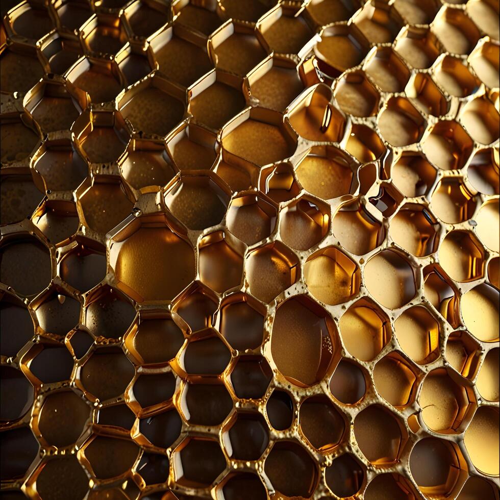 Yellow Hexagonal Honeycomb Beeswax Cells Pattern photo