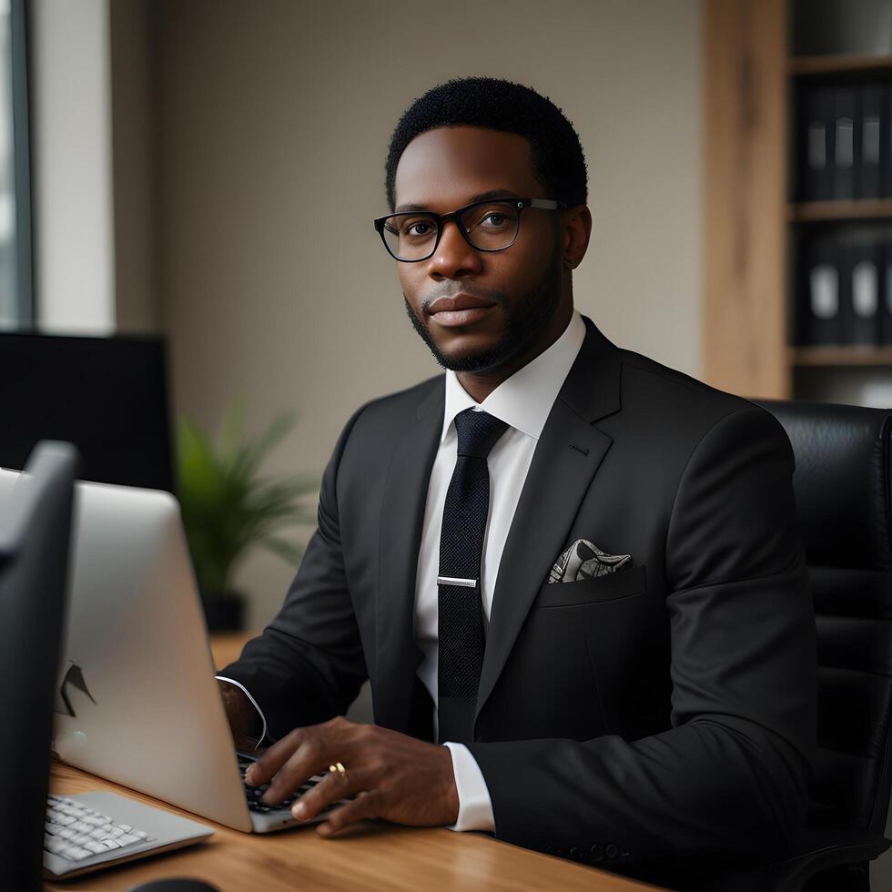 Professional Black workplace Businessman working in the Office photo
