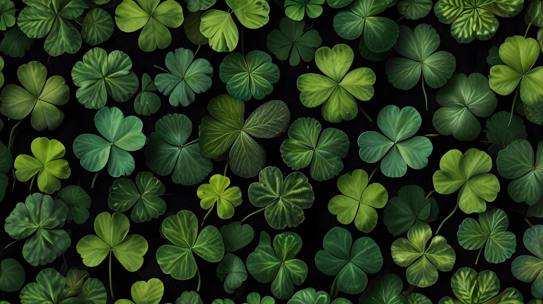 Botanical Green Clover Shamrock Luck Pattern dark background photo