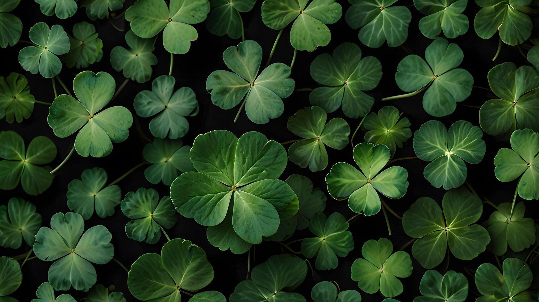 Green Clover Shamrock Luck Pattern black background photo