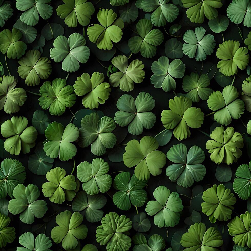 Green irish Clover Shamrock Lucky Pattern dark background photo