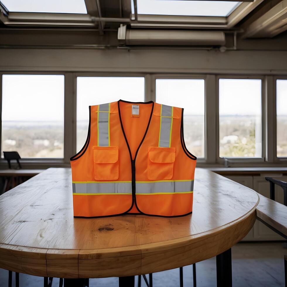 Orange Reflective Stripes Safety Vest Construction Work gear photo