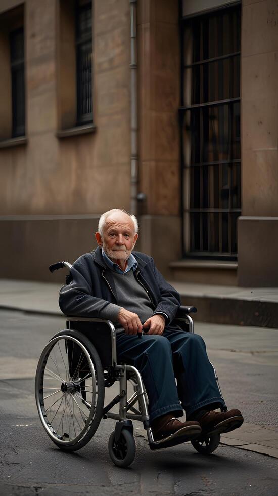 Old Elderly Care disabilty Aging senior men in a wheelchair photo