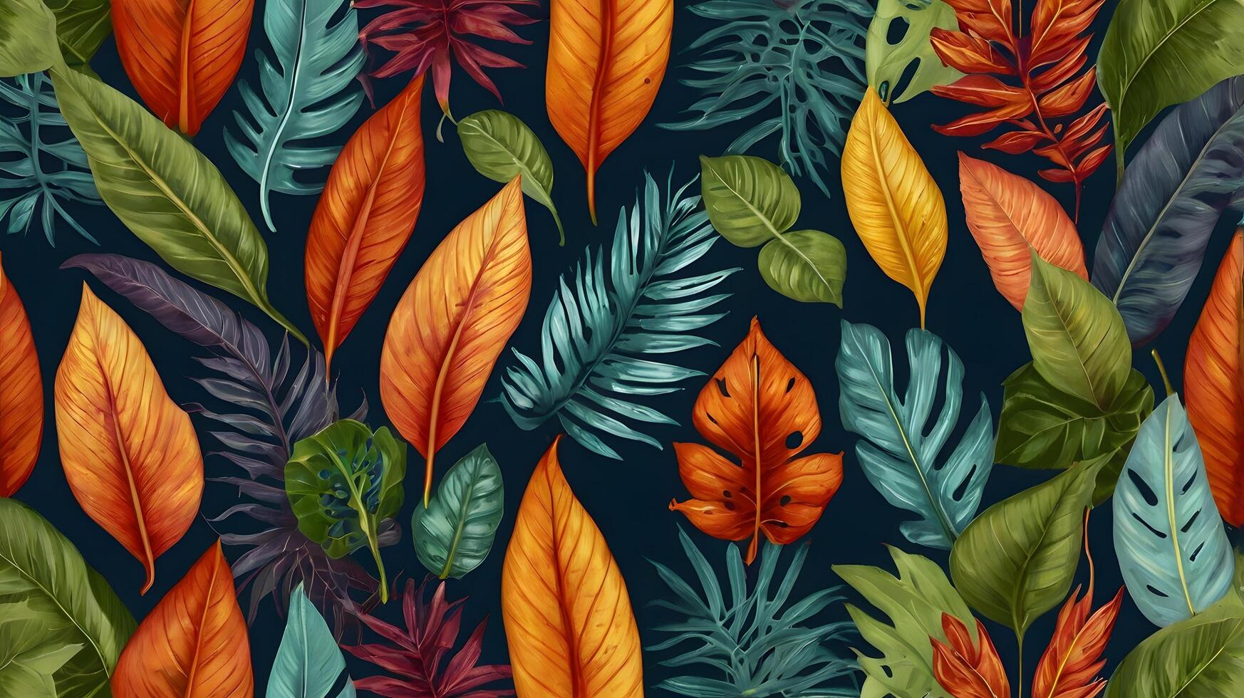 Colorful Tropical Botany Seamless Leaves Pattern photo