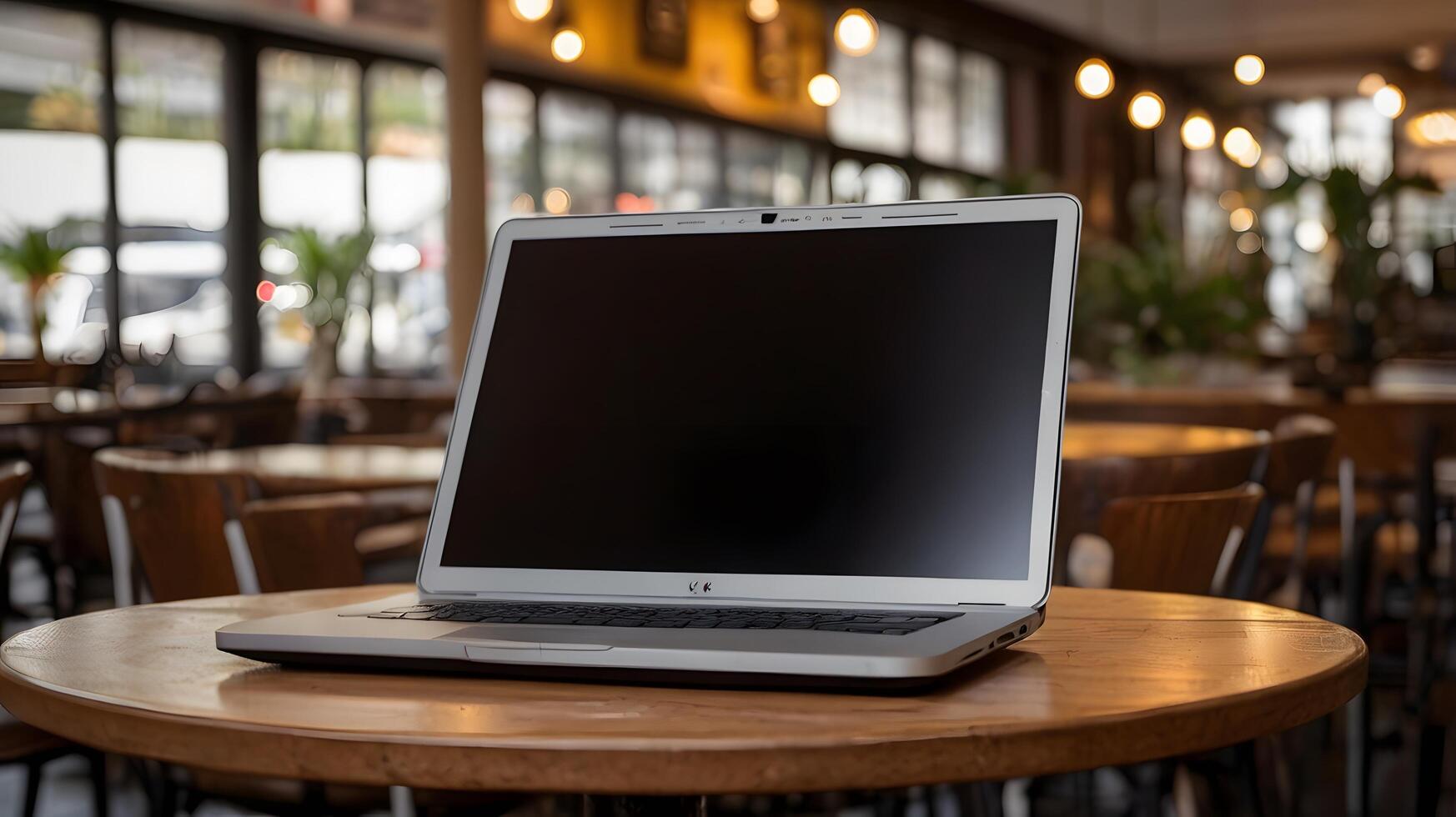 Laptop computer technology monitor Screen in the Cafe. Business Work photo