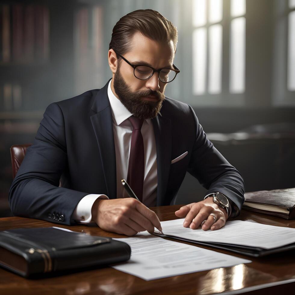 working Office Businessman signing a document formal attire photo