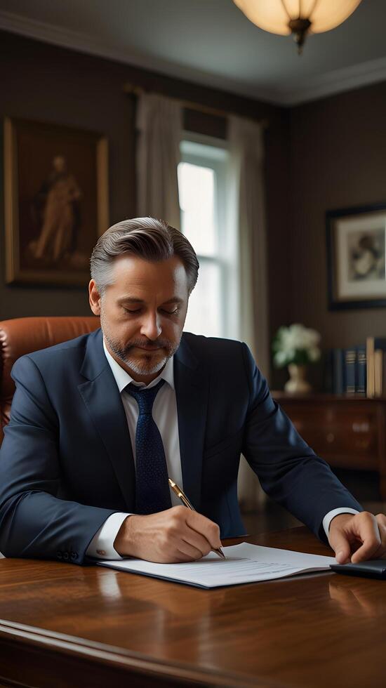 Office Businessman signing a document formal attire photo