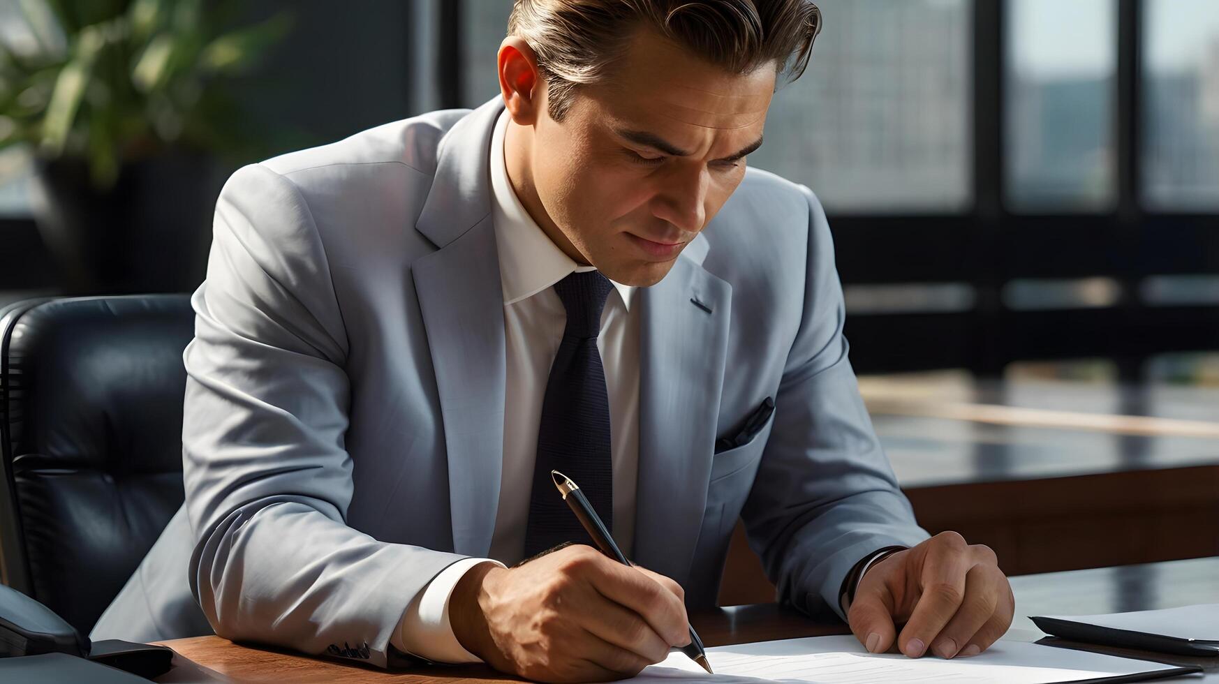 Professional Businessman signing a document paperwork formal attire photo