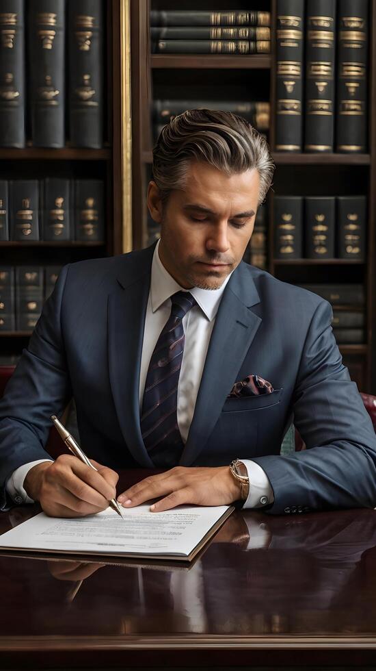 Professional Businessman signing a document formal attire photo
