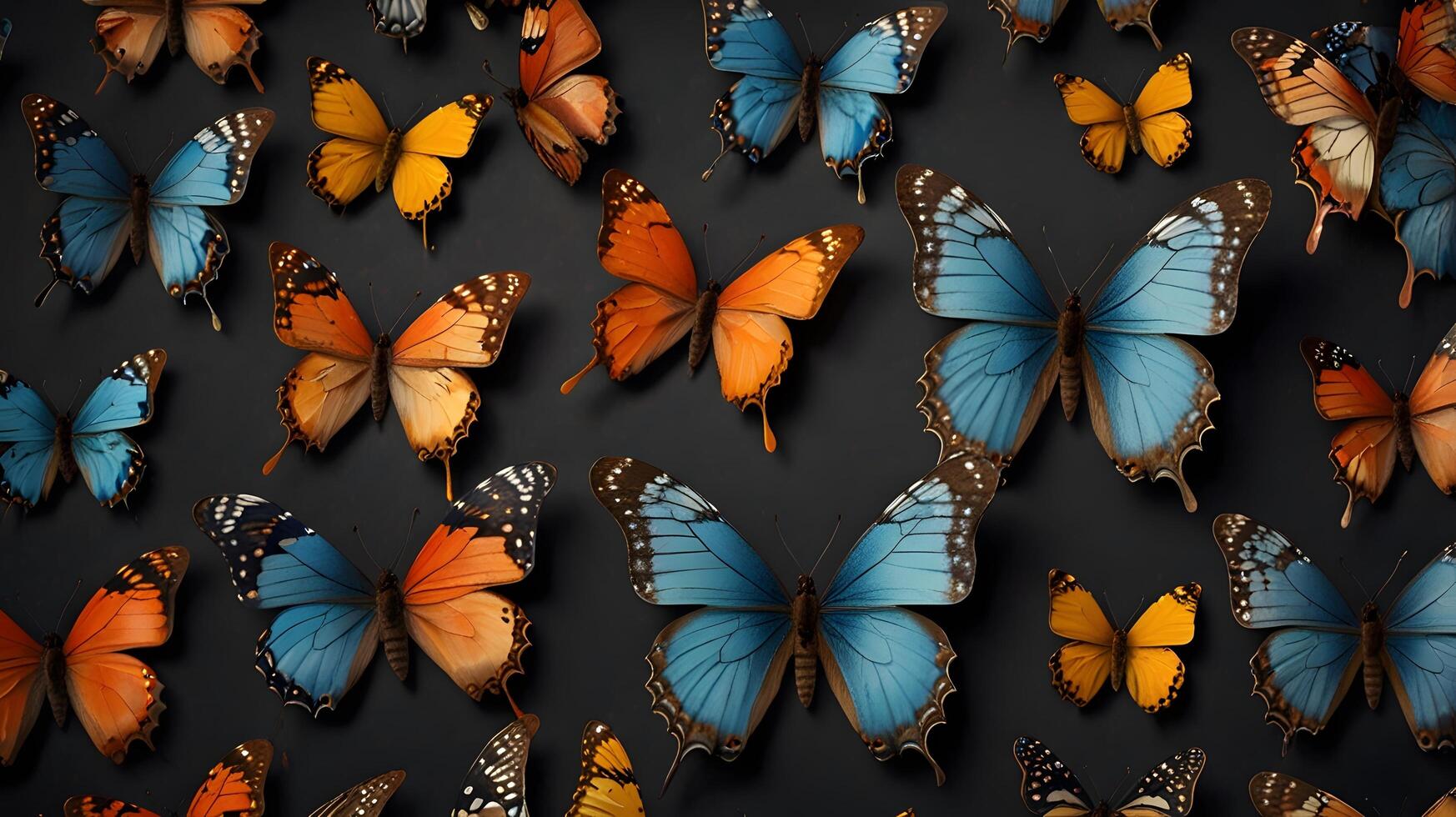 Colorful Flying insect spring butterflies pattern white background photo