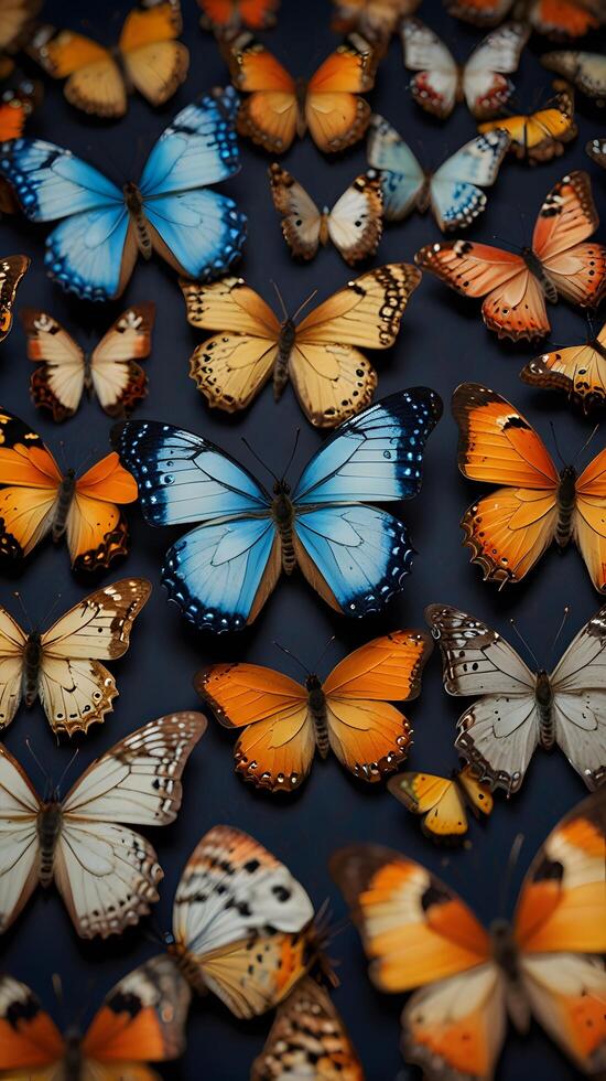 Colorful Flying insect summer butterflies pattern white background photo