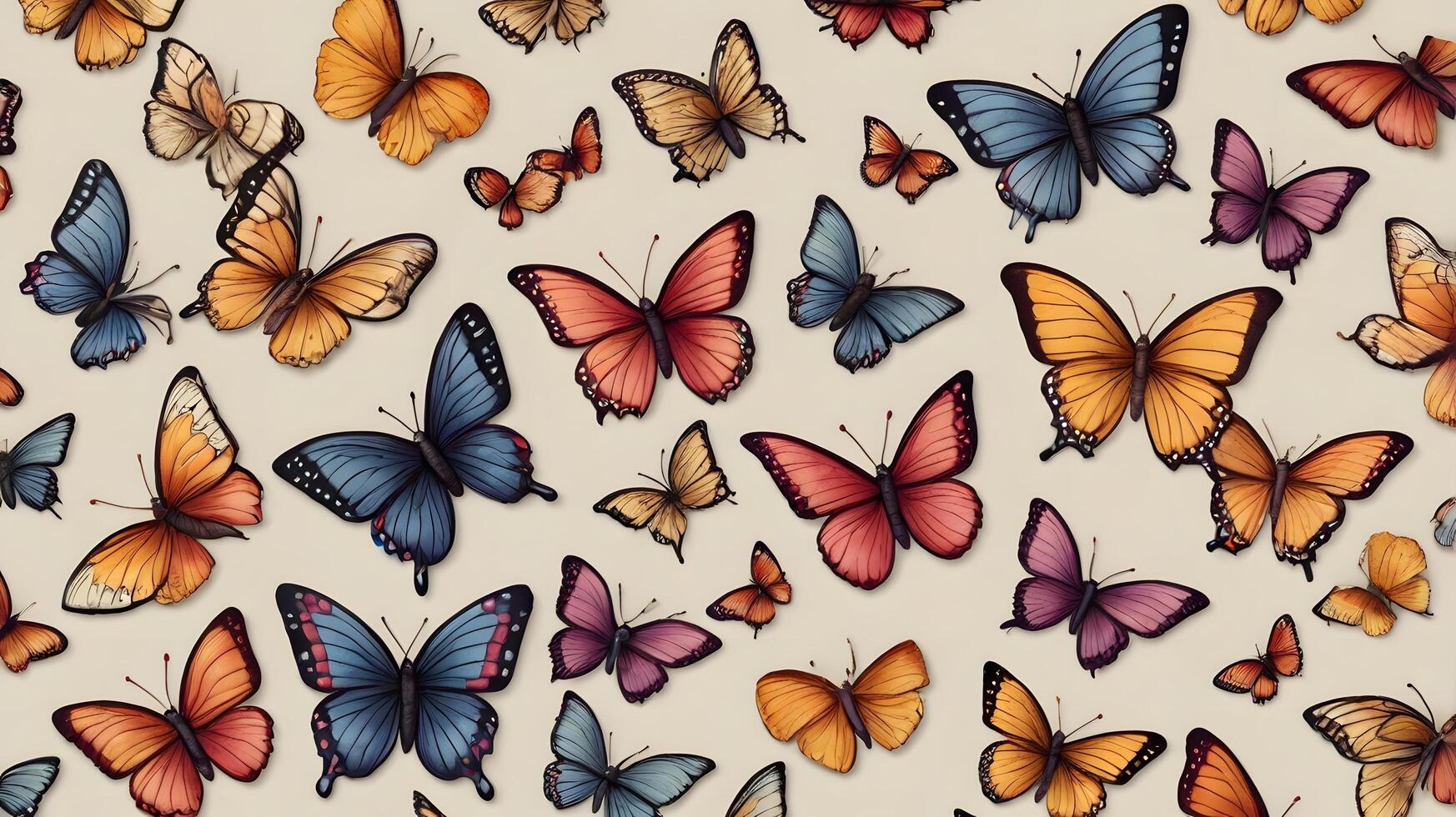 Some Colorful Flying insect spring butterflies pattern white background photo