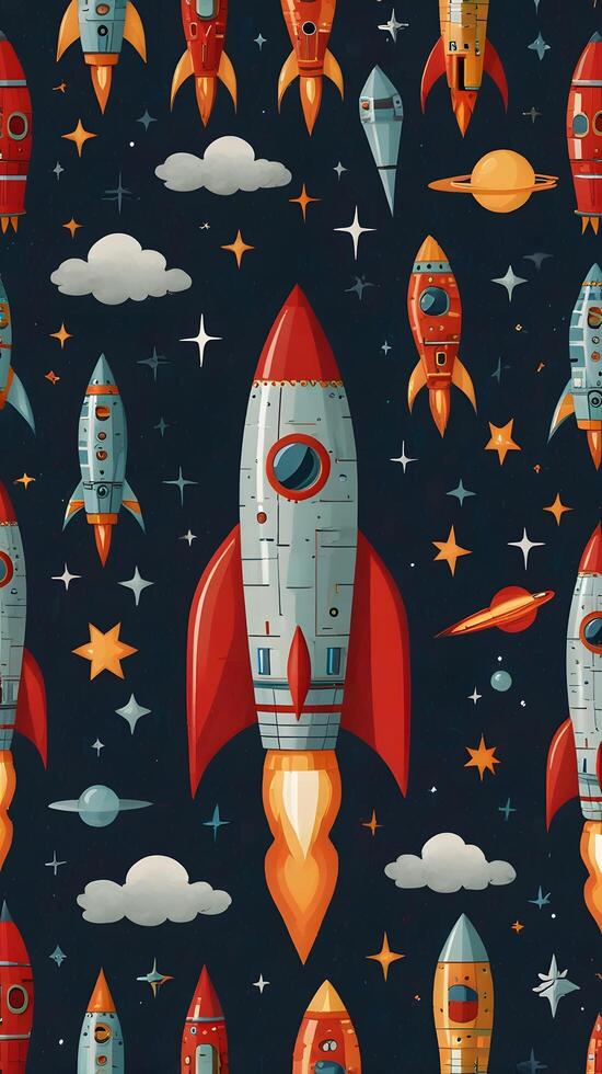 One Rocket Spaceship Cosmic Cosmos Space Planet Pattern photo