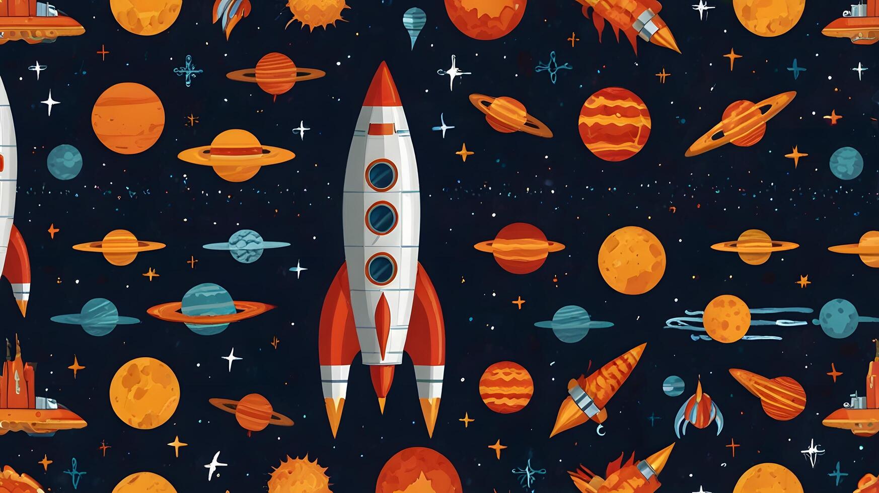 Rocket Spaceship Cosmos Space Planet Pattern blue background photo