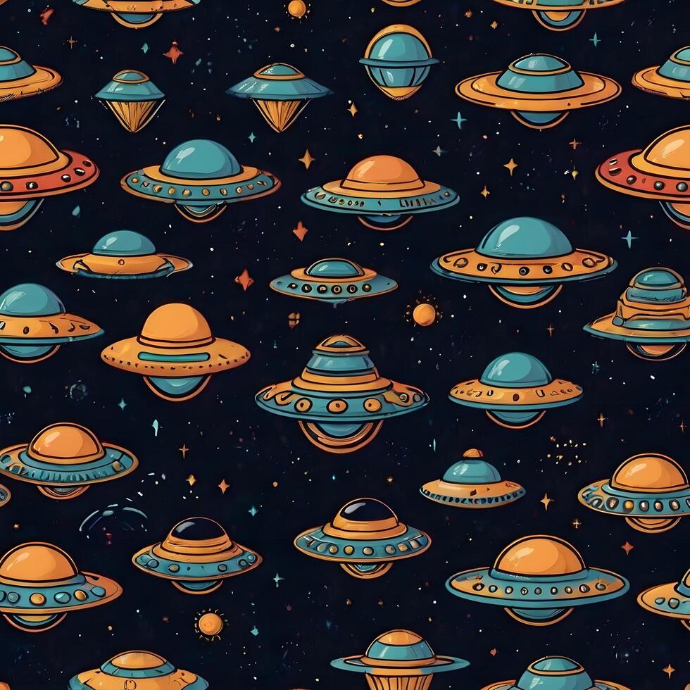 Futuristic Ufo Alien spaceship Science Fiction Universe Pattern blue background photo