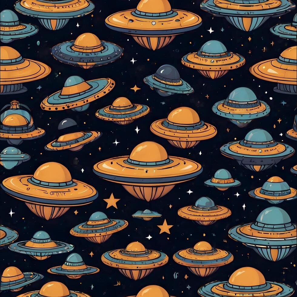 Cartoon Ufo Alien spaceship Science Fiction Galaxy Pattern photo