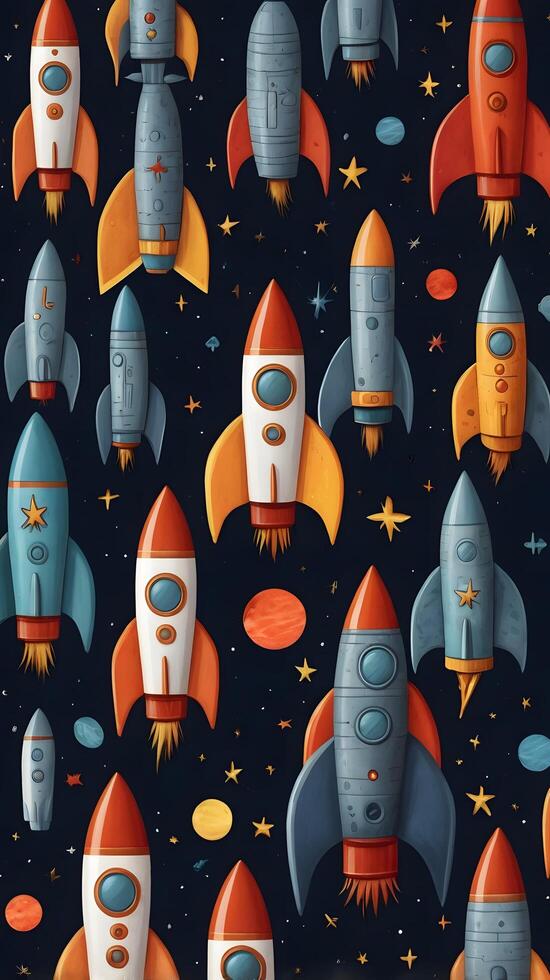 Rocket Spaceship Cosmos Space Planet Pattern photo