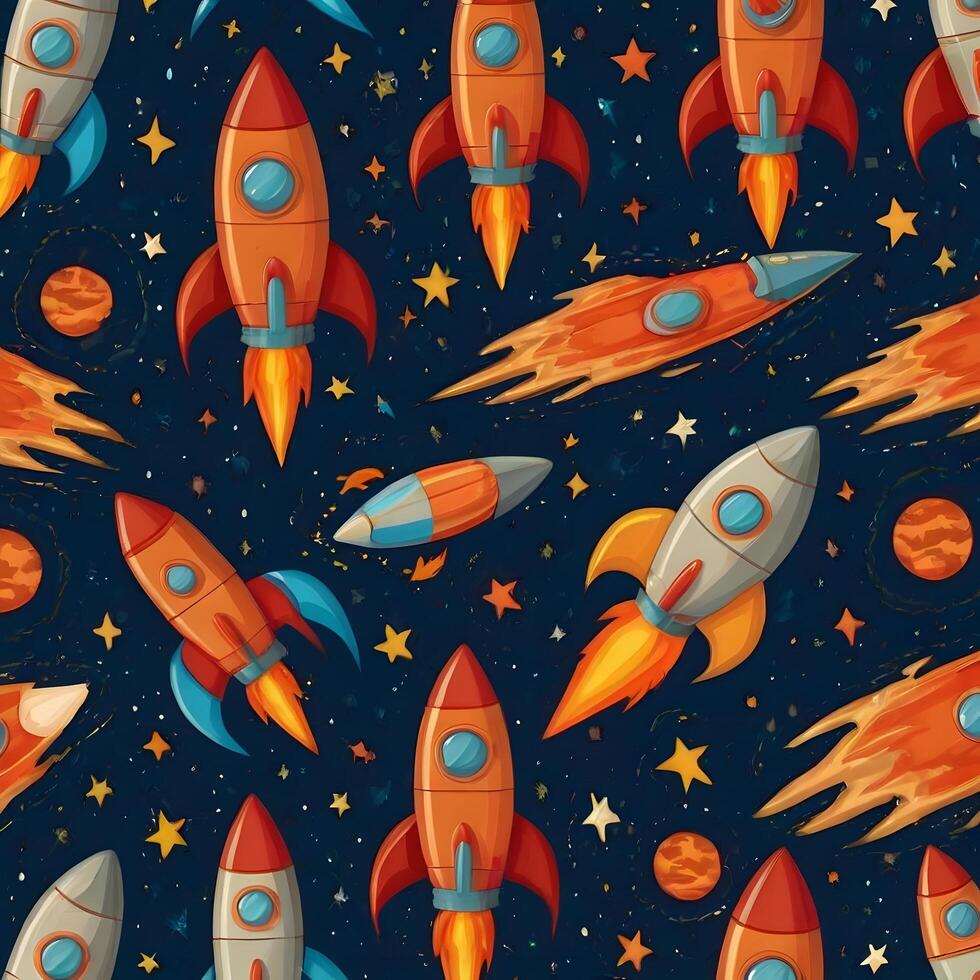 Rocket Spaceship Cosmic Space Planet Pattern photo